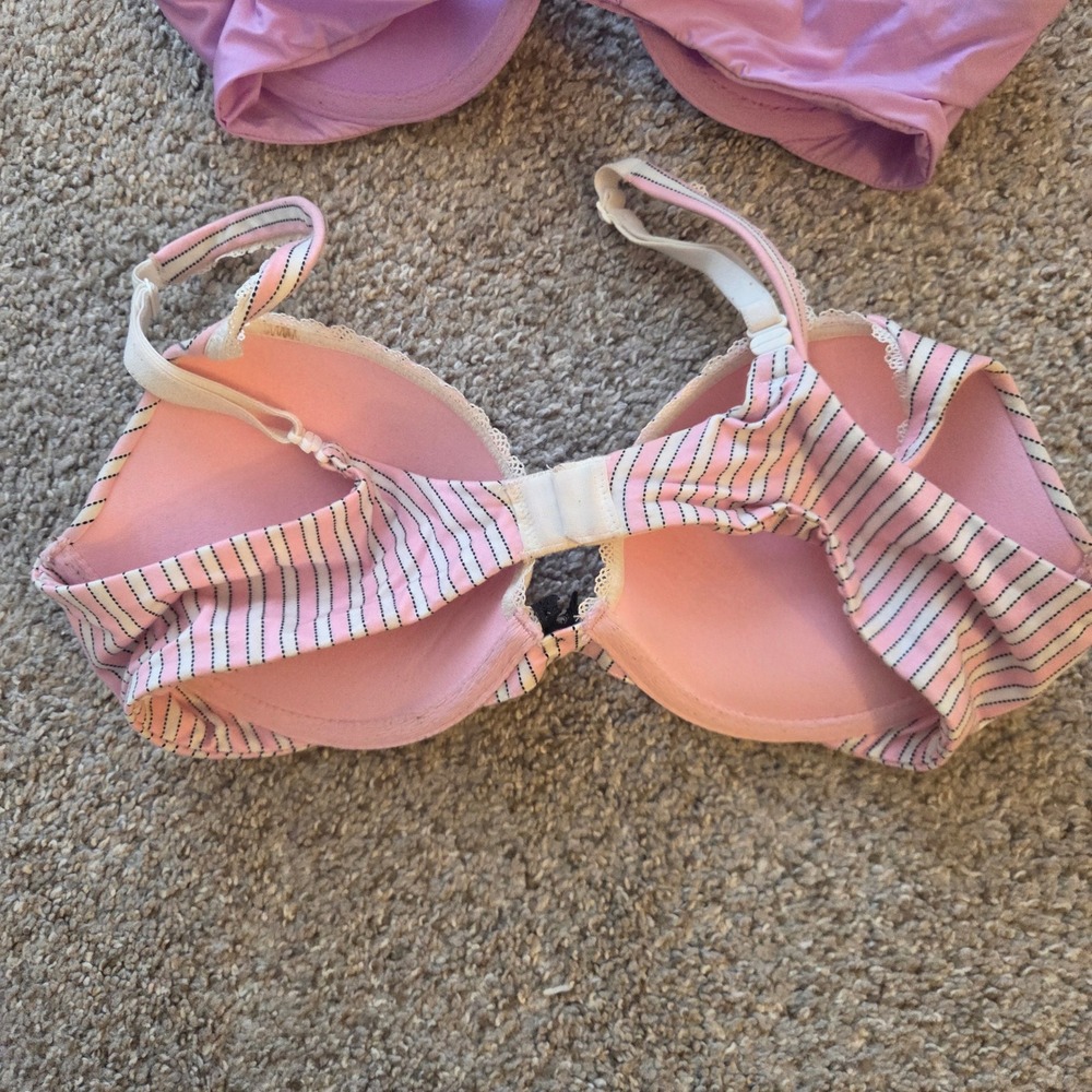 Victoria's Secret Push Up Bra 34C Leopard Lace Stripe Purple Pink Lot of 3pc - Picture 11 of 14